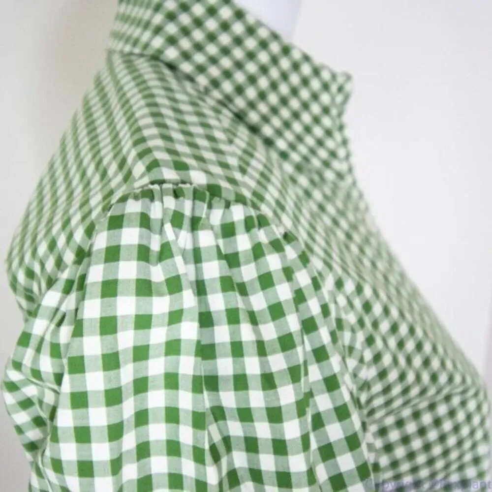 NWT kate spade mini gingham button-front shirt, Green‎ & White